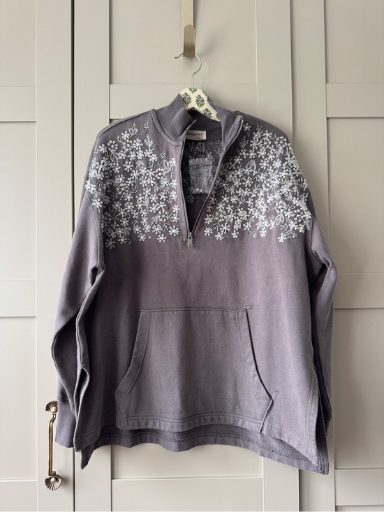 Free People Sweaters - Free People Lavender Half-Zip Pullover with White Floral Embroidery